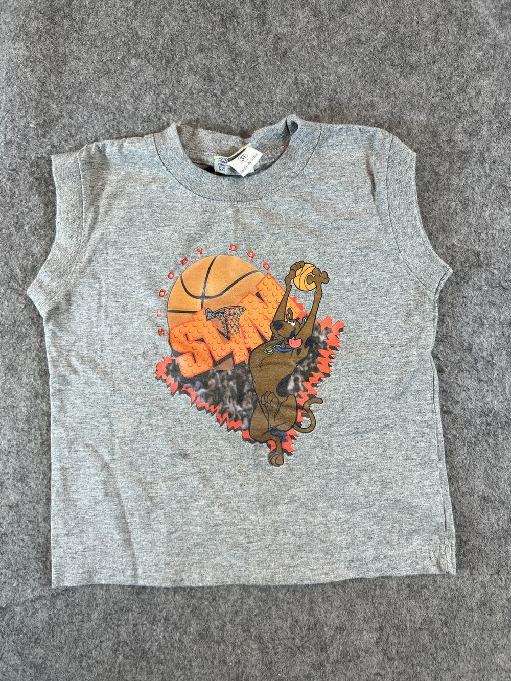 VTG Y2K Scooby Doo Slam Basketball Shirt Toddler 3T Gray Cartoon Graphic Tee 90s
